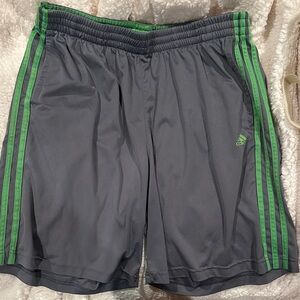 Adidas Men's Athletic Shorts in Gray with Green Stripes